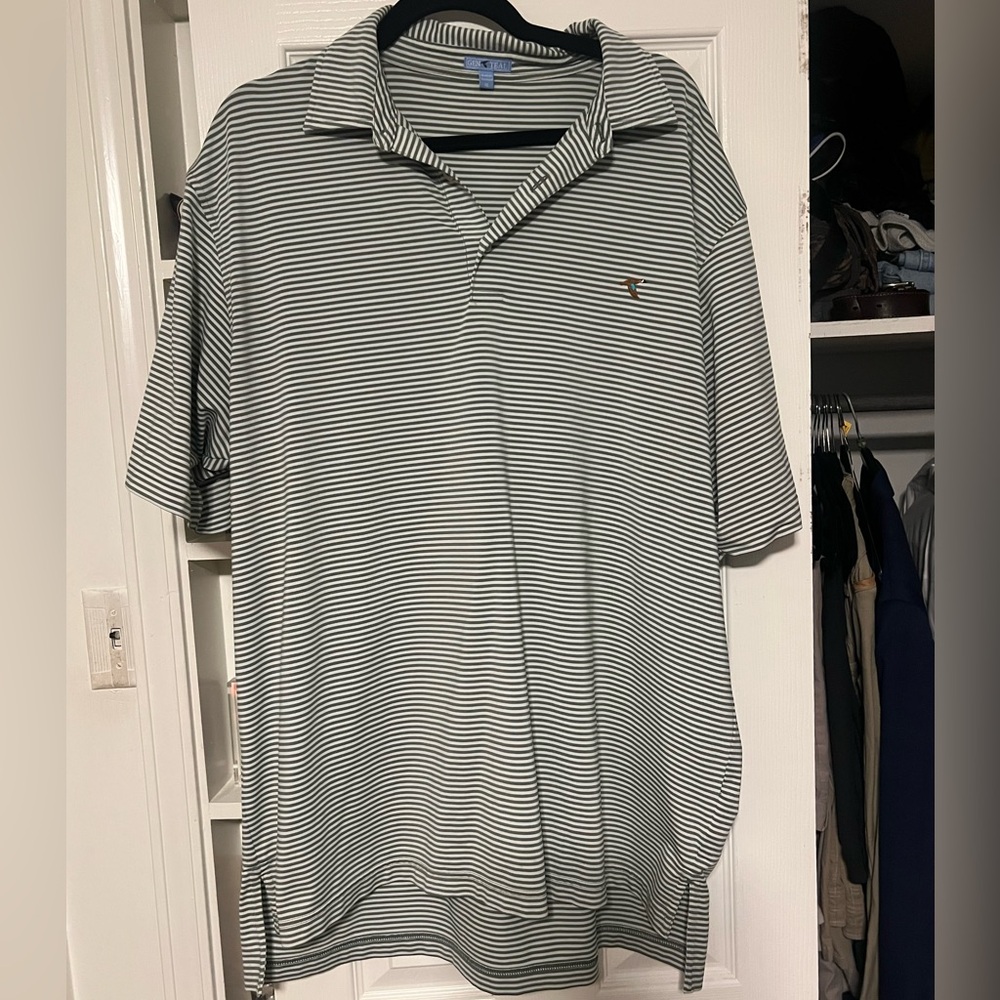 Gen Teal Green and White Striped Polo